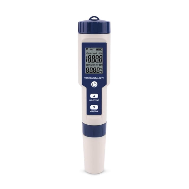 5 in 1 TDS/EC/PH/Salinity/Temperature Meter Digital Water Quality Monitor Tester for Pools, Drinking Water, Aquariums
