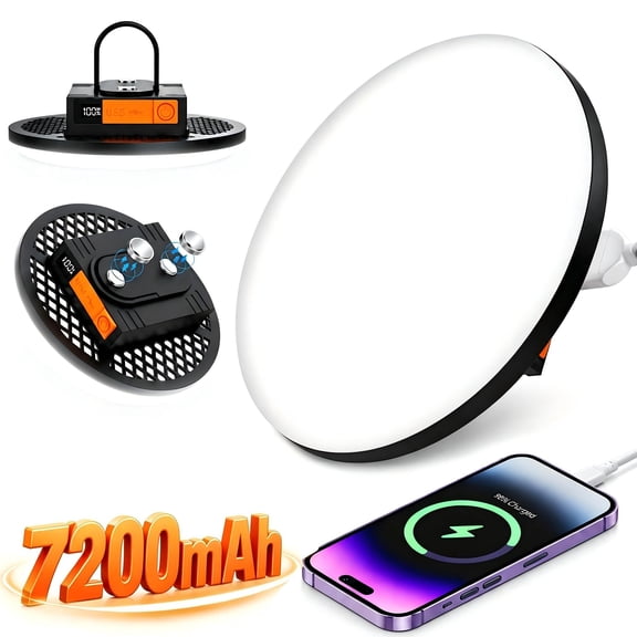 PUCACHI LED Camping Lantern Rechargeable, 7200mAh 6000LM Portable Tent Light with Magnetic Base, Hook, Power Bank, IP66 Waterproof for Camping, Power Outages, Car Repair