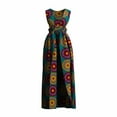 thumbnail image 3 of Bintarealwax Women’s Vest Dresses African Kente Print Sleeveless Elastic Waist Front Open Slit Long Dresses WY11071, 3 of 5