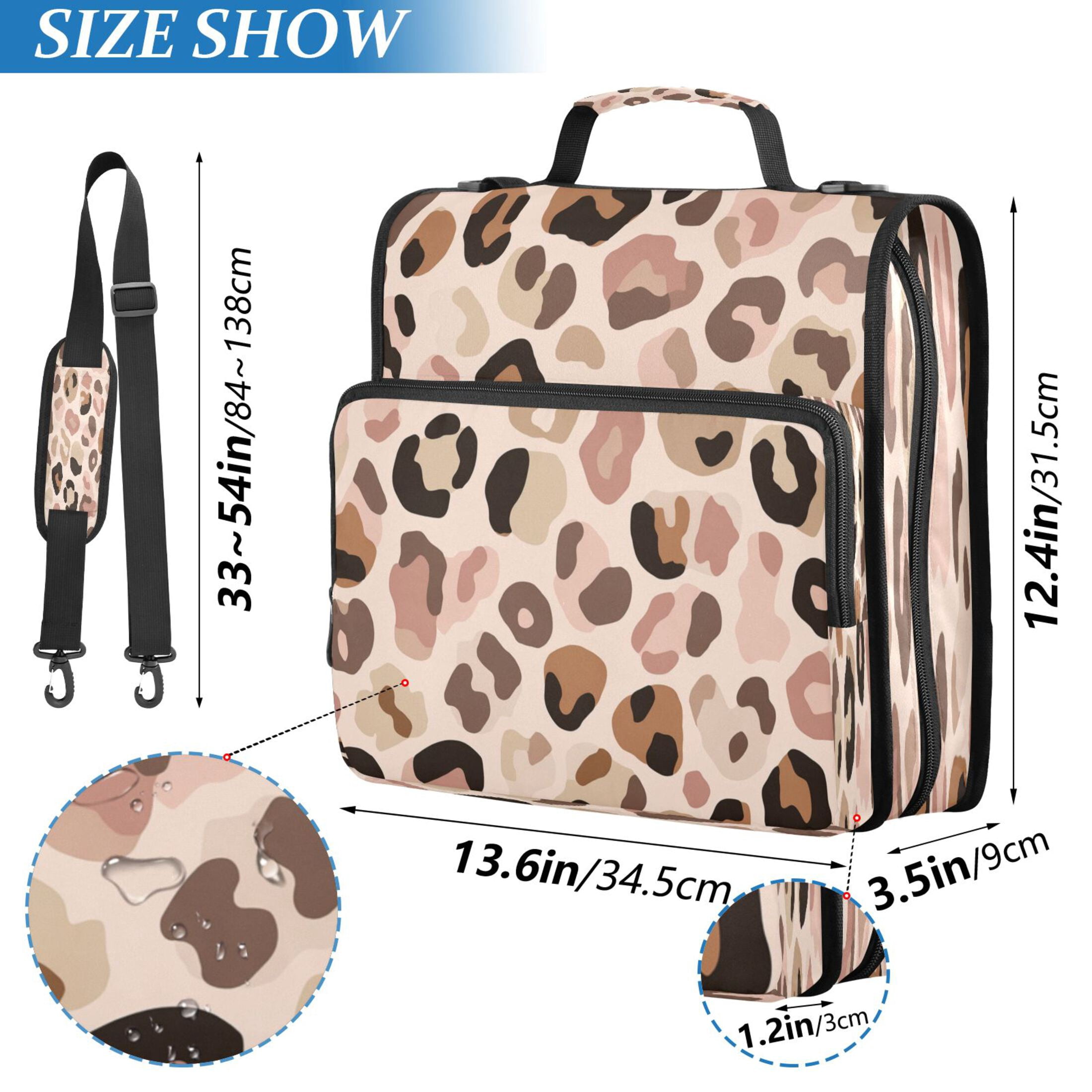 3 Ring Zipper Binder Stationery Organizer for Study Work Home Travel, All-Purpose File Folder Storage Bag for Daily Document Organization Natural Tone Leopard Print