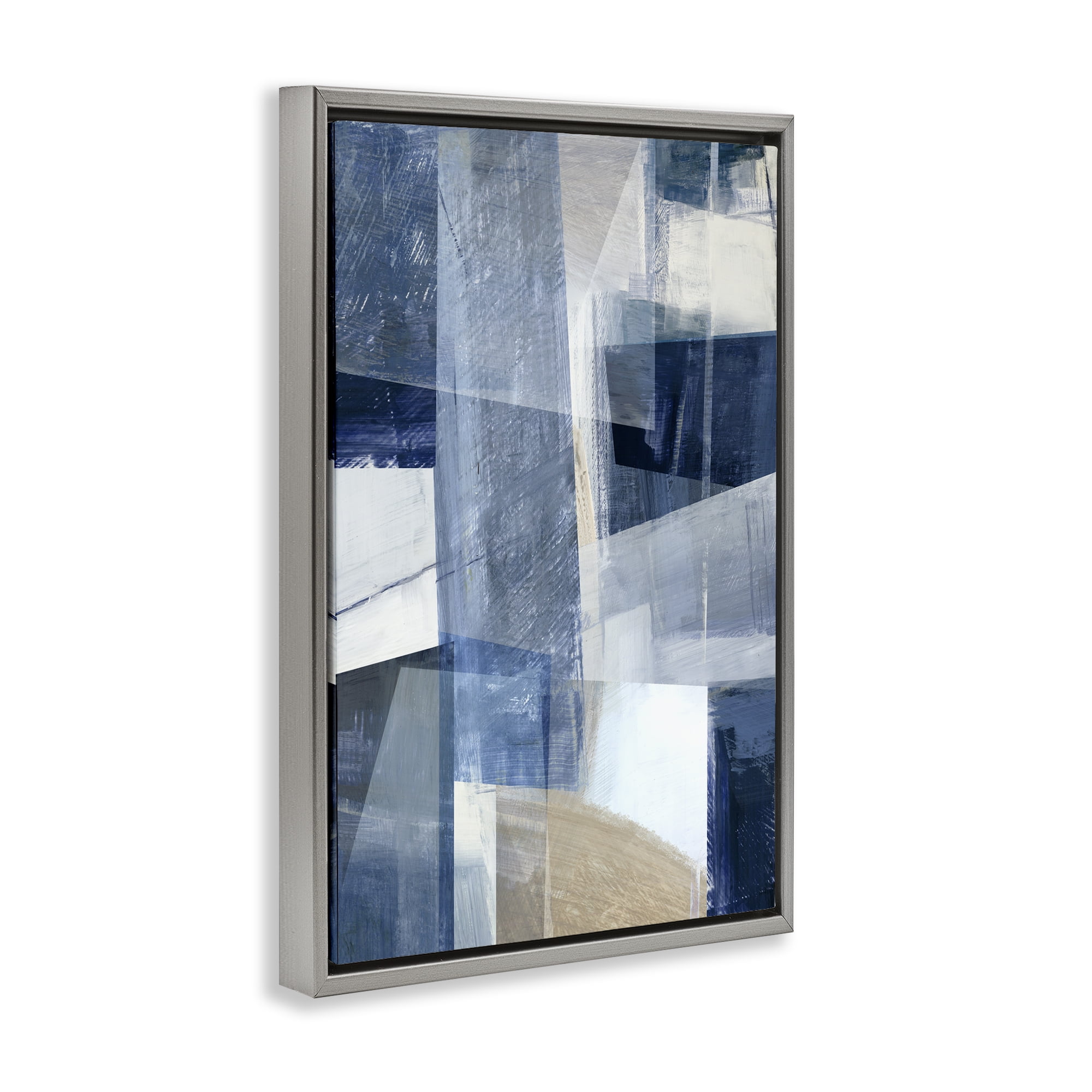 Stupell Industries Oblique Geometric Shapes Abstract Painting Gray Floater Framed Canvas Art Print Wall Art, 17 x 25