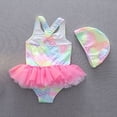 thumbnail image 4 of Tiijoy Girls Scale Print Ruffle One-Piece Swimsuit with Swim Cap Bathing Suit, Sizes 2-8, 4 of 6