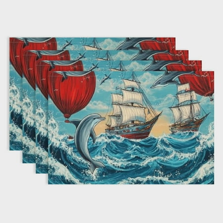 

SHERONV Nautical Table Place Mats Sailboat Placemat Kitchen Dining Table Boys Girls Teens Pirate Ocean Themed Washable Decoration Table Mat Placemat Dolphin Ocean Wave Blue Table Mat 18x12in