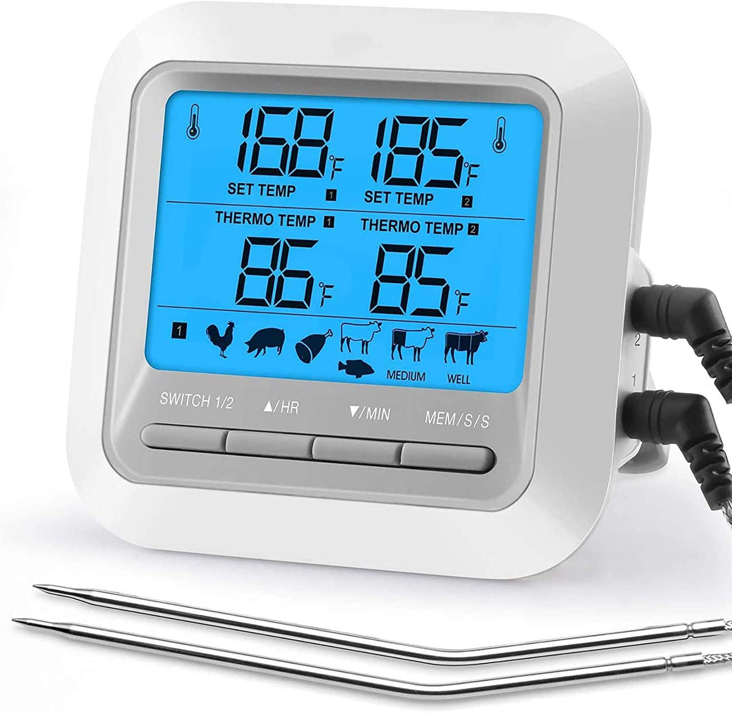 Kitchen Oven Thermometer Cooking Timer BBQ Temperature Sensors Alarm Clock New 