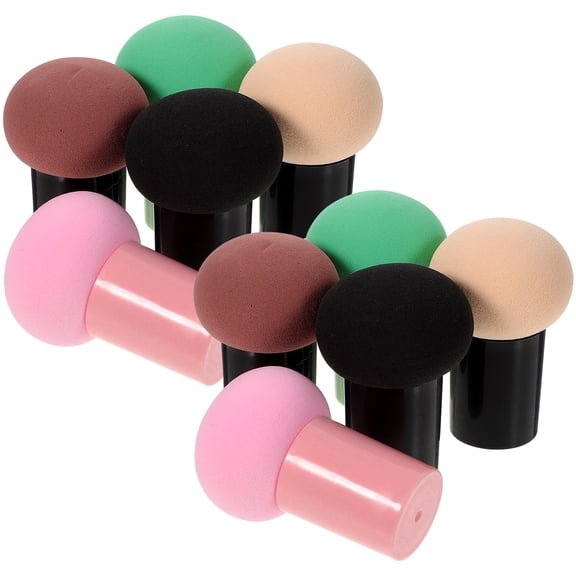 BESTOYARD 10Pcs Makeup Sponge Puff with Handle Design in Brown for Beginner Makeup
