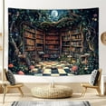 thumbnail image 3 of Fantasy Forest Tapestry Aesthetic, Witchy Fairy Mushroom Moon Vintage Library Nature Tapestry Wall Hanging for Bedroom, Dark Retro Magical Bookshelf Tapestries Poster Dorm Home Decor 60X40Inches, 3 of 5