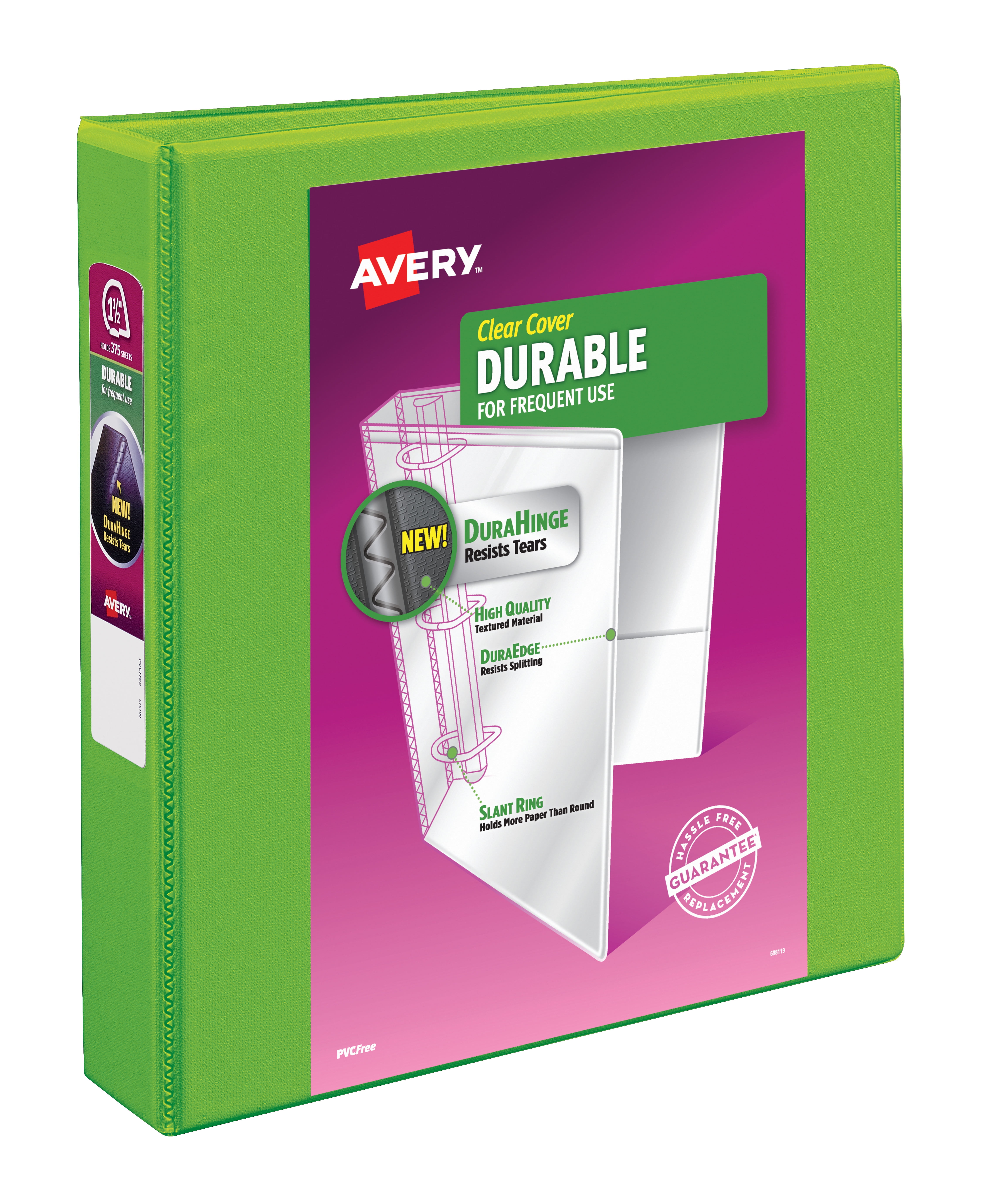 Avery Durable View 3 Ring Binder, 1.5' Slant Rings, Chartreuse