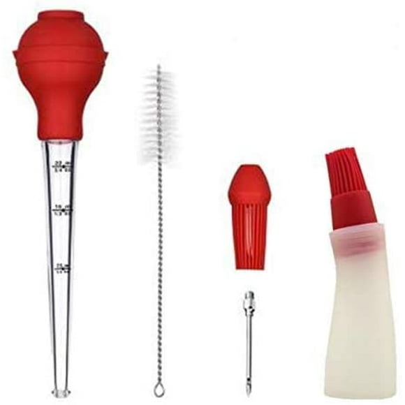 Baster Set: Turkey baster with silicone bulb Stainless steel syringe Bottle cleaning brush & Oil bottle with basters brush, Perfect for Basting and Cooking Turkey, Beef, Pork, Fish