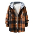 thumbnail image 2 of Momasggi Men's Flannel Hooded Shirts Fashion Plaid Long Sleeve Hoodie Jacket Casual Button Down Shacket with Pockets Brown M, 2 of 3