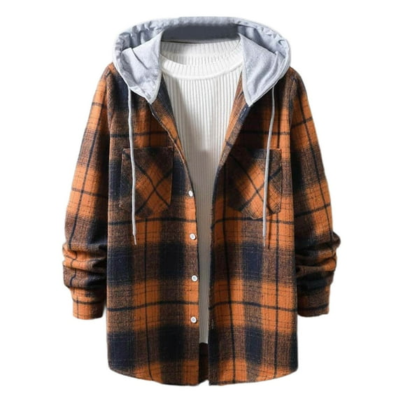 DAFPZW Men's Flannel Shirt Plaid Hoodies,Mens Shirts Casual Button Down Long Sleeve Lightweight Shacket Jackets