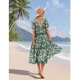 thumbnail image 3 of Vestido midi YESNO de verano con estampado floral con cuello en V y manga abullonada para mujer, 3 of 5