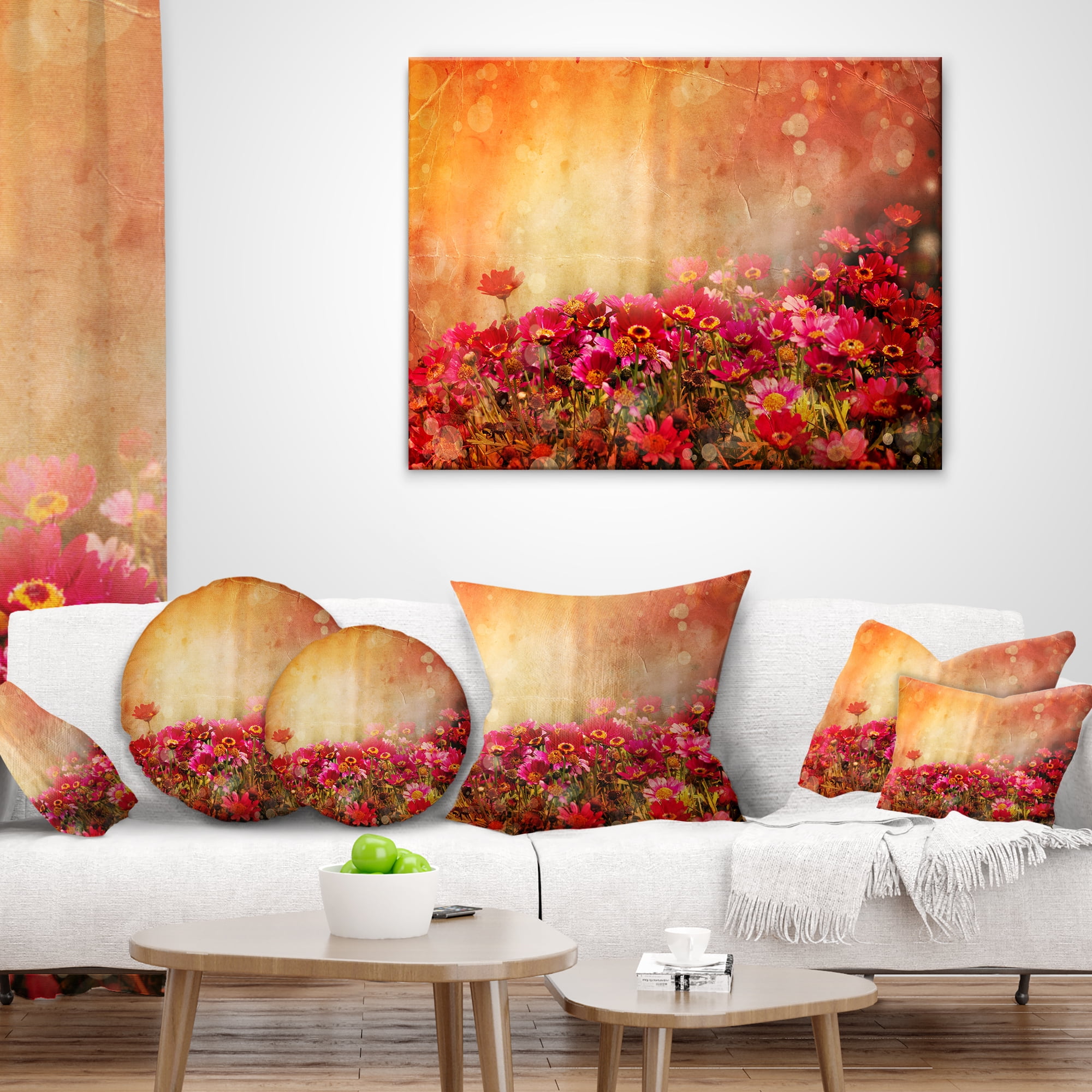 Designart Spring Little Flowers at Sunset - Floral Throw Pillow - 12x20