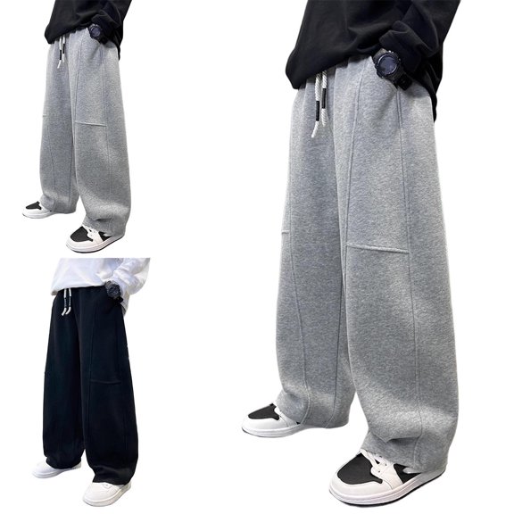 Afuyipoi Boys Wide Leg Sweatpants 100% Cotton Loose Fit Active Casual Track Trousers for Kids Size 5-15 Years Gray Size 7