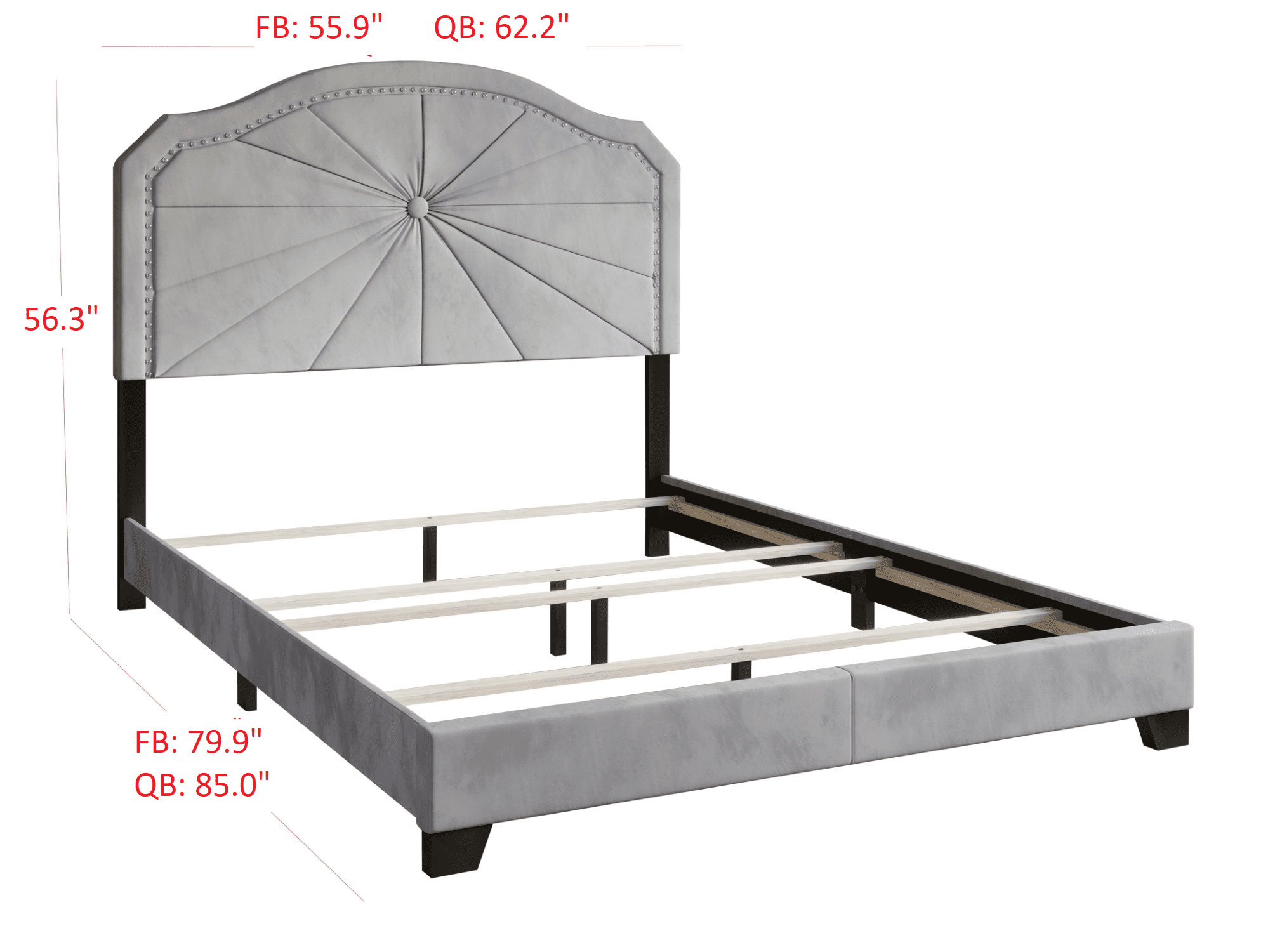 Home Design Norris Full Tufted Upholstered Panel Bed Frame with Button Tufting and Nailhead Trim, Silver Gray, Easy Assembly