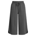 thumbnail image 4 of AHTJRT Women's Wide Leg Capri Pants Casual Active Yoga Leisure Capris Drawstring Elastic Waist Loose Fit Summer Spring Pants with Pockets Dark Gray M, 4 of 6