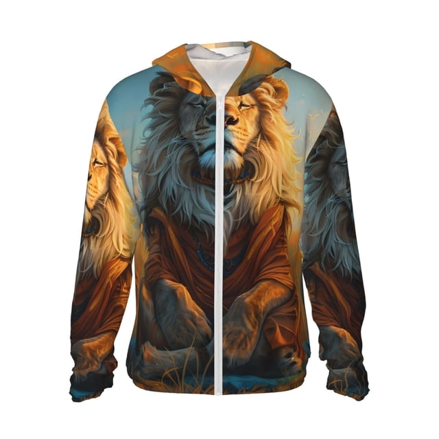Fotbe Prairie Meditating Lion Chaqueta con Protección Solar UPF 50+ para Hombre y Mujer, Camisa con Capucha y Bolsillos-Medium