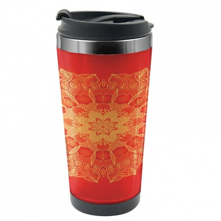 

Mandala Travel Mug Complex Exposure Swirls Steel Thermal Cup 16 oz by Ambesonne