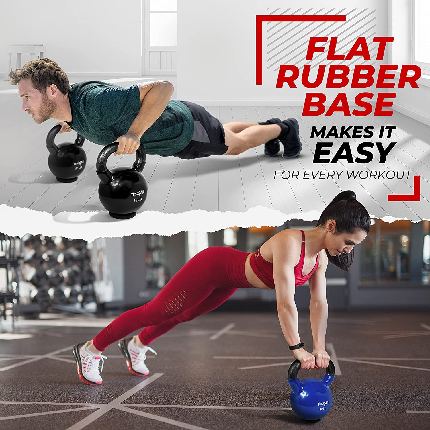 Yes4All 30lb Vinyl Coated / PVC Kettlebell with Rubber Base, Red, Single