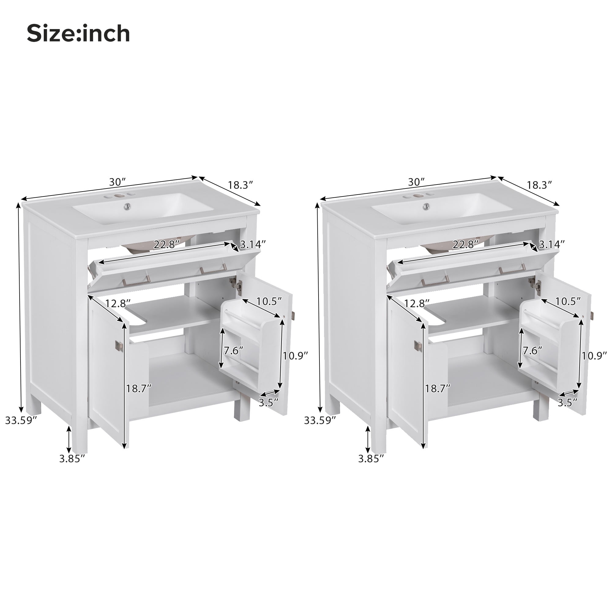Euroco 60" Modern White Bathroom Vanity Set with Double Vanities (Separate), Double Ceramic Sinks, Adjustable Shelf, Soft Close Doors and Flip Drawer– Modern Bathroom Solution for Spacious Bathrooms