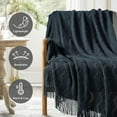 thumbnail image 3 of Navy Throw Blanket Textured Solid Soft Sofa Couch Decorative Knitted Blanket, 50" x 60" Navy, 3 of 5