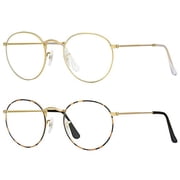 Blue Light Blocking Glasses Round Circle Eyeglasses Anti UV Ray & Eyestrain Blue Light Videogame Gaming Computer Glasses for Women Men Blue Ray Light Blocking Glasses 2 Pack