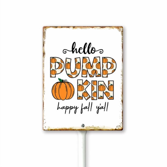 Eveokoki Hello Pumpkin Yard Sign With Metal Stake Fall Decor Aluminum Lawn Sign Stand For Home Harvest Thanksgiving Holiday Outdoor Autumn Decorations 8x12 IN