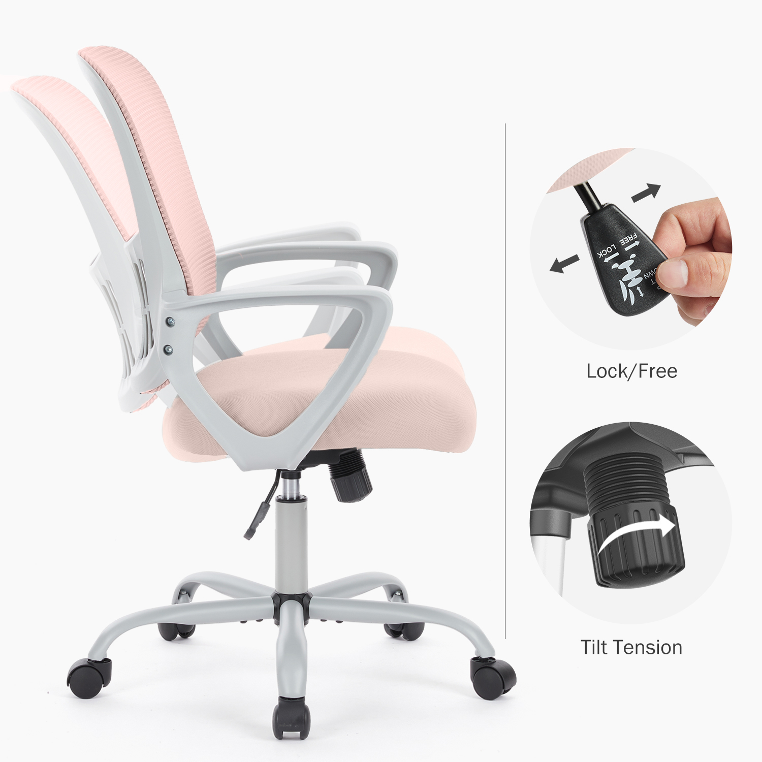 edx Ergonomic Desk Chair with Lumbar Support, Pink photo 3
