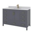 thumbnail image 3 of Ayna Decors Rooh 48 in Charcoal Grey Bathroom Vanity Set with White Quartz Countertop | Ceramic Sink | 2 Soft Closing Doors | 7 Full Extention Soft Close Drawer | Gold Hardware, 3 of 10