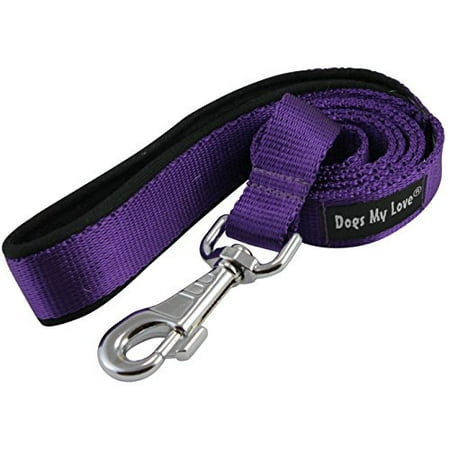 Dogs My Love 6ft Long Neoprene Padded Handle Nylon Leash 4 Sizes Purple (XLarge - 1