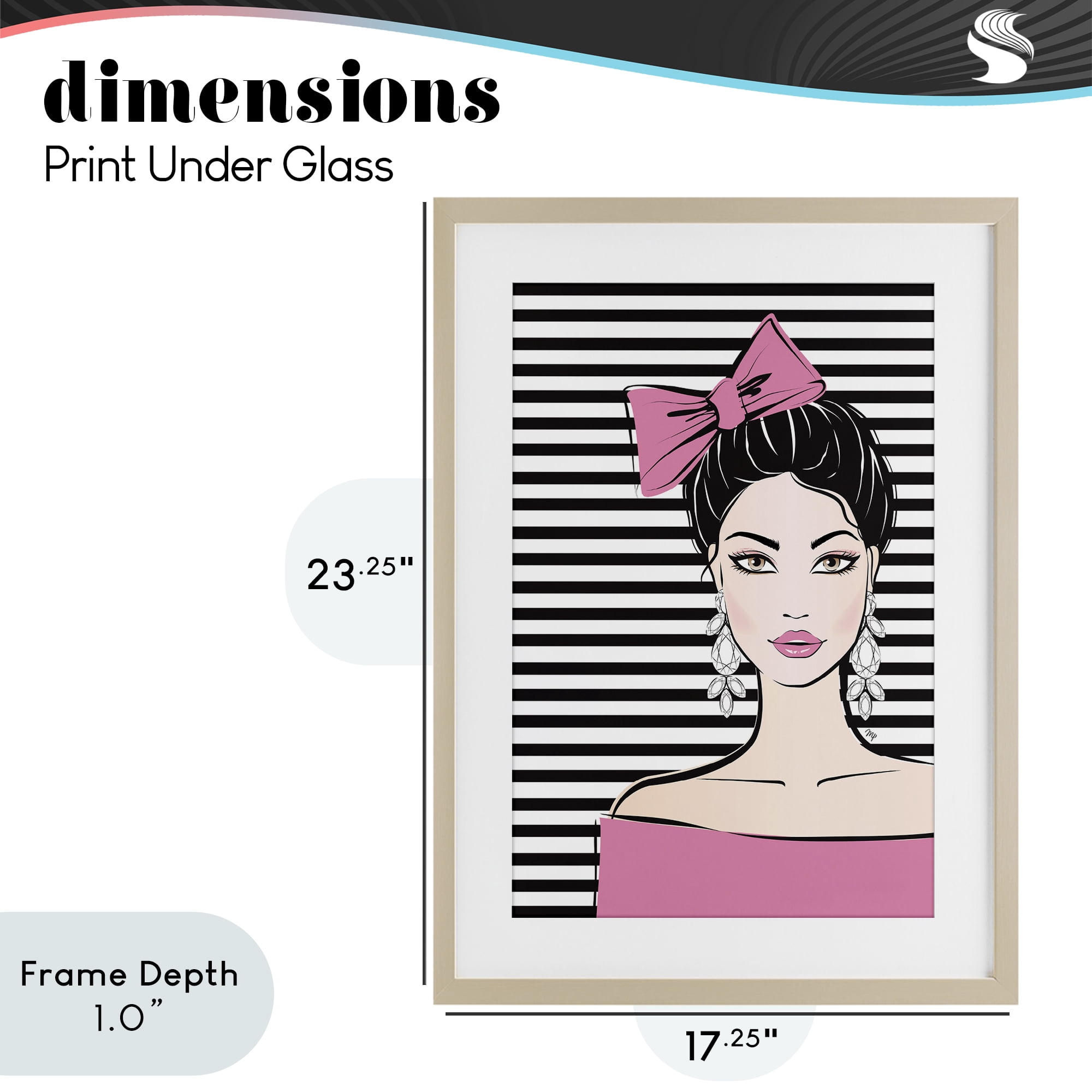 Stupell Industries Girl with Pink Bow & Earrings Birch Framed Print Under Glass, design by Martina Pavlova
