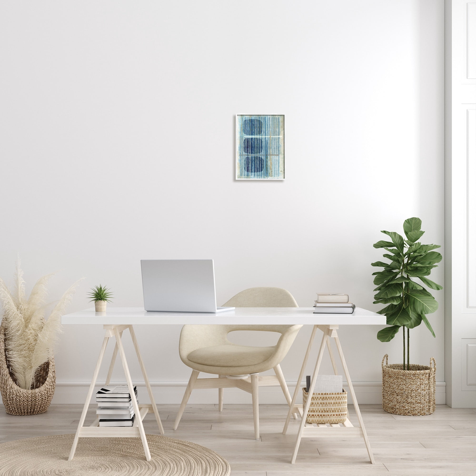 Stupell Industries Retro Mod Shapes Blue Beige Stripes Modern Painting, 11 x 14, Design by Flora Kouta