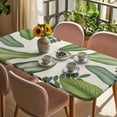 thumbnail image 3 of Green Leaves Table Cloths for 4 Foot Rectangle Tables, Tropical Summer Botanical Watercolor Elegant Rustic Patio Waterproof Elastic Fitted Tablecloths, Washable Rectangular Table Cover for Camping, 3 of 8