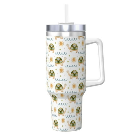 

Uemuo Sea Turtle Basking in the Sun Print 40oz Ice Bully With Handle And Straw Stainless Steel Vacuum Insulated Cup And 2 In 1 Straw Lid Insulated Travel Tumbler