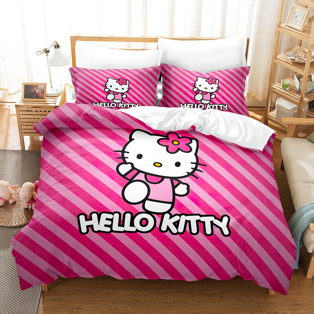 Three-piece Cute KT Cat bed kit (3pcs bedding set) cartoon duvet cover ...