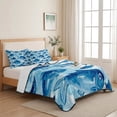 thumbnail image 5 of Quilts Queen Size Bedding Set, Blue Fish Lightweight Quilted Comforter, Summer Ocean Waves Vintage Gradient Coastal Soft Reversible Bedspread Coverlet with Pillow Covers for All Season, 90" x 96", 5 of 9