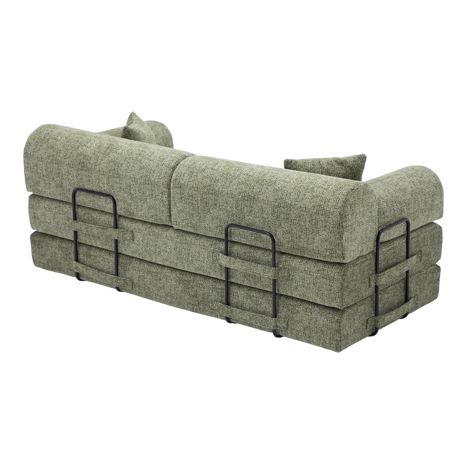 Hommoo Convertible Sleeper Sofa Bed, Two-Tone Blended Fabric Floor Sofa Folding Mattress Lounge Couch with Fixed-Shape Frame, Moss Green