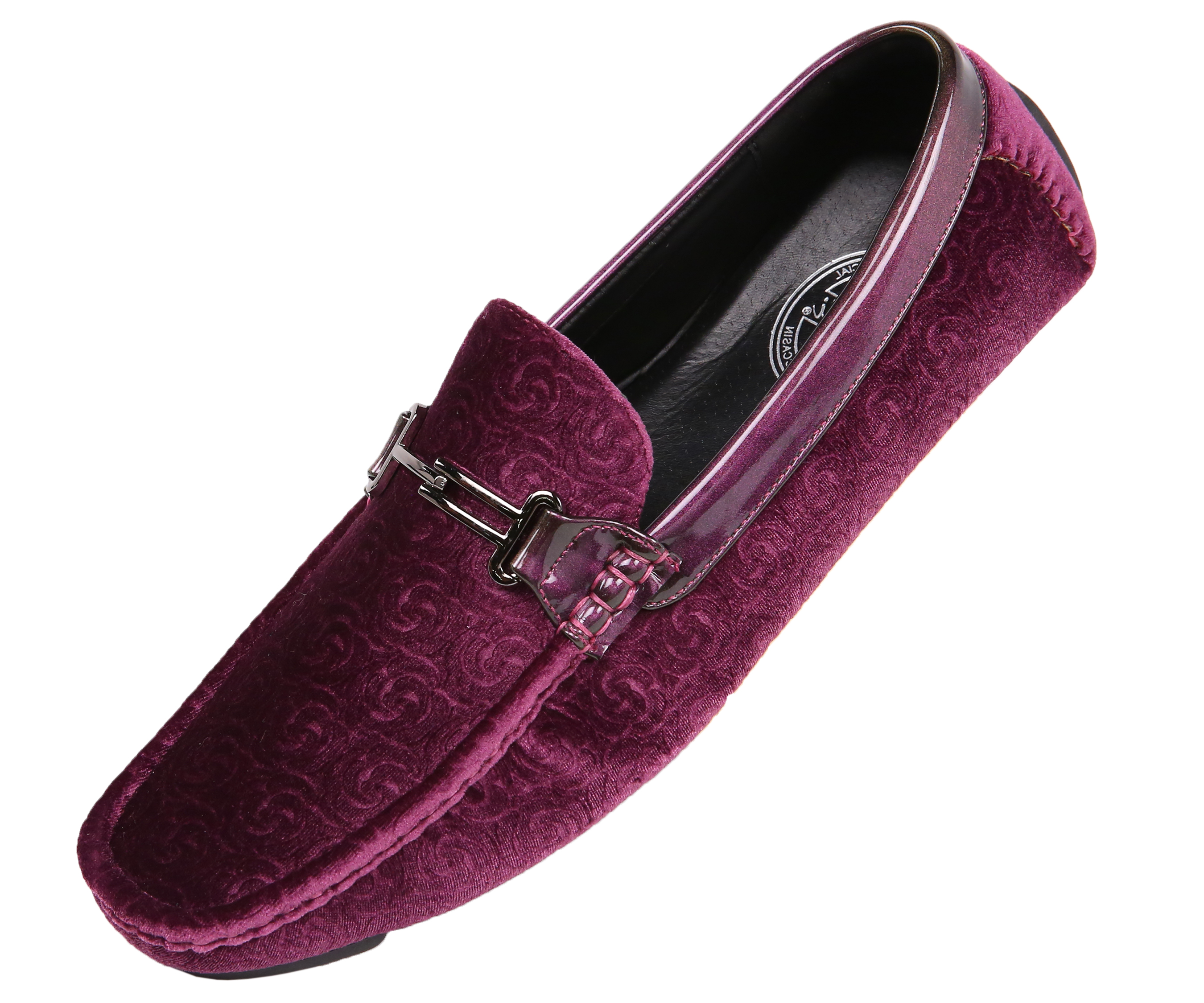 Amali Roberto - Men's Velvet Driving Shoe, Paisley Loafer, Metal Bit - Purple - 13
