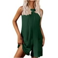 thumbnail image 1 of biudgviw Rompers for Women Summer Sleeveless Crew Neck Tank Top Ribbed Knit Casual Jumpsuits Loose Short Overalls with Pockets, 1 of 6