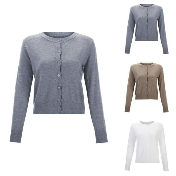 Cardigan Sweaters for Women Long Sleeve Round Neck Button Cropped Knitted Sweater Jacket Womens Cardigan Sweaters