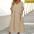 thumbnail image 5 of Robe d'Été pour Femmes avec Manches Mode Décontractée Col en V Manches Courtes Bouton Poche Coton Lin Robe d'Été avec Manches pour Femmes Robe d'Été Courte pour Femmes, 5 of 5