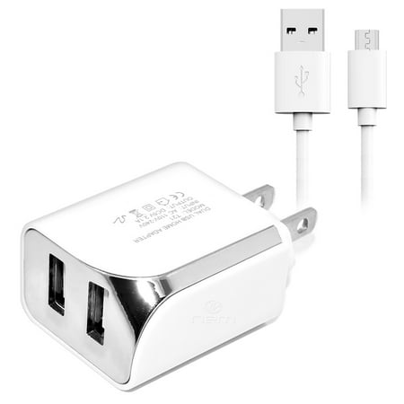 For Huawei Snapto Accessory Kit 2 in 1 Charger Set [2.1 Amp USB Home Charger + 5 Feet Micro USB Cable] White