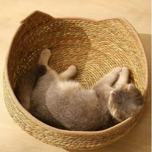 Collapsible Cat Scratcher Lounge Bed, Cardboard Cat Bed, Corrugated Pet Scratcher Pad, Round Shape Cat Scratching Bed Nest for Indoor Big Large Kitty Kitten Cats, Khaki