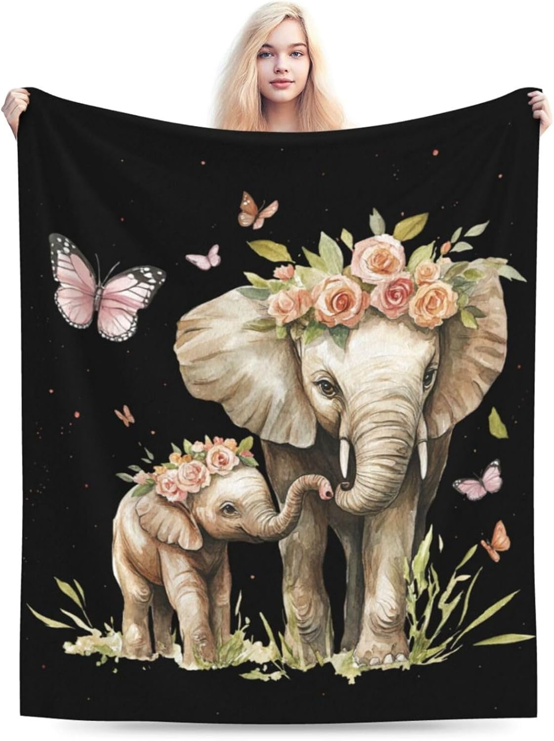 Elephant Blanket Soft Cozy Cute Elephant Fleece Throw Blanket Warm Mother Child Animal Flannel Plush Bedding Stuff Decor Blankets Gifts for Lover Girls Boys Kids Women Adults Bed Travel 40"x50"