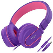 Besom i36 Kids Headphones Foldable Stereo Ear Headphones w/Mic 3.5mm Jack Wired Cord On-Ear Headset for Children Kid Teens Adult Headphone for School,Home and Travel (Purple)