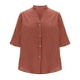 thumbnail image 4 of Women's Summer Linen Tops Half Short Sleeve V Neck Button Down Shirts Casual Loose Fit Ladies Blouses (S, Wine), 4 of 6