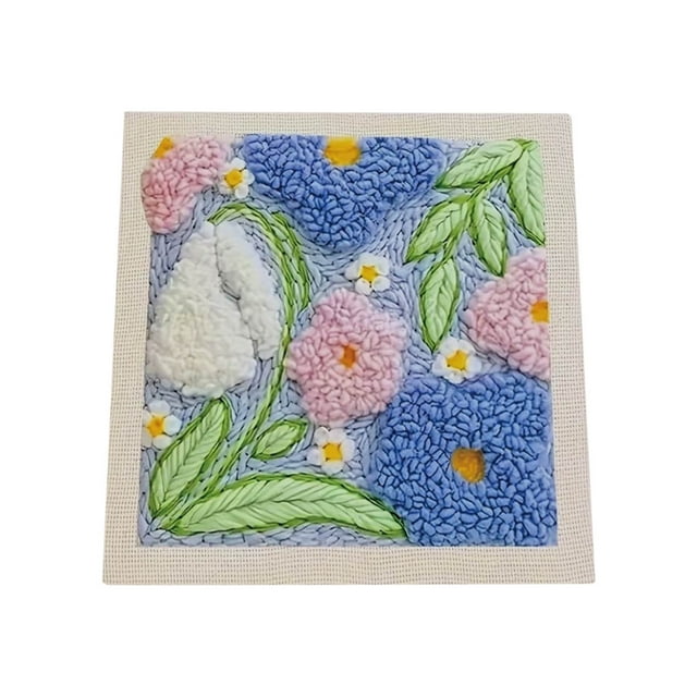 Binwennn Embroidery Punch Needle Kit Frame Embroidery Kits For Beginner Kids Punch Needle Fabric With Pattern Threader Yarns Pinch Needle Embroidery Hoops & Rug Punch Knitting Kits with Yarn Included