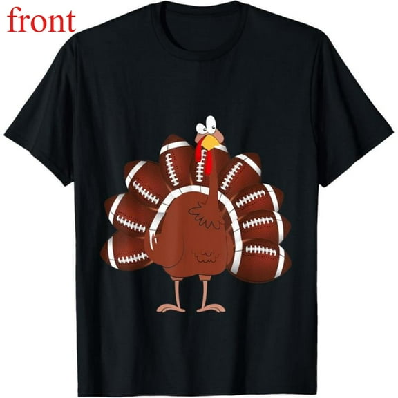 Unisex Black T-Shirt Graphic Tees "Turkey With Football Tail Feathers" Thanksgiving & Football Sports Design Shirts S-5XL Casual Daily Tops