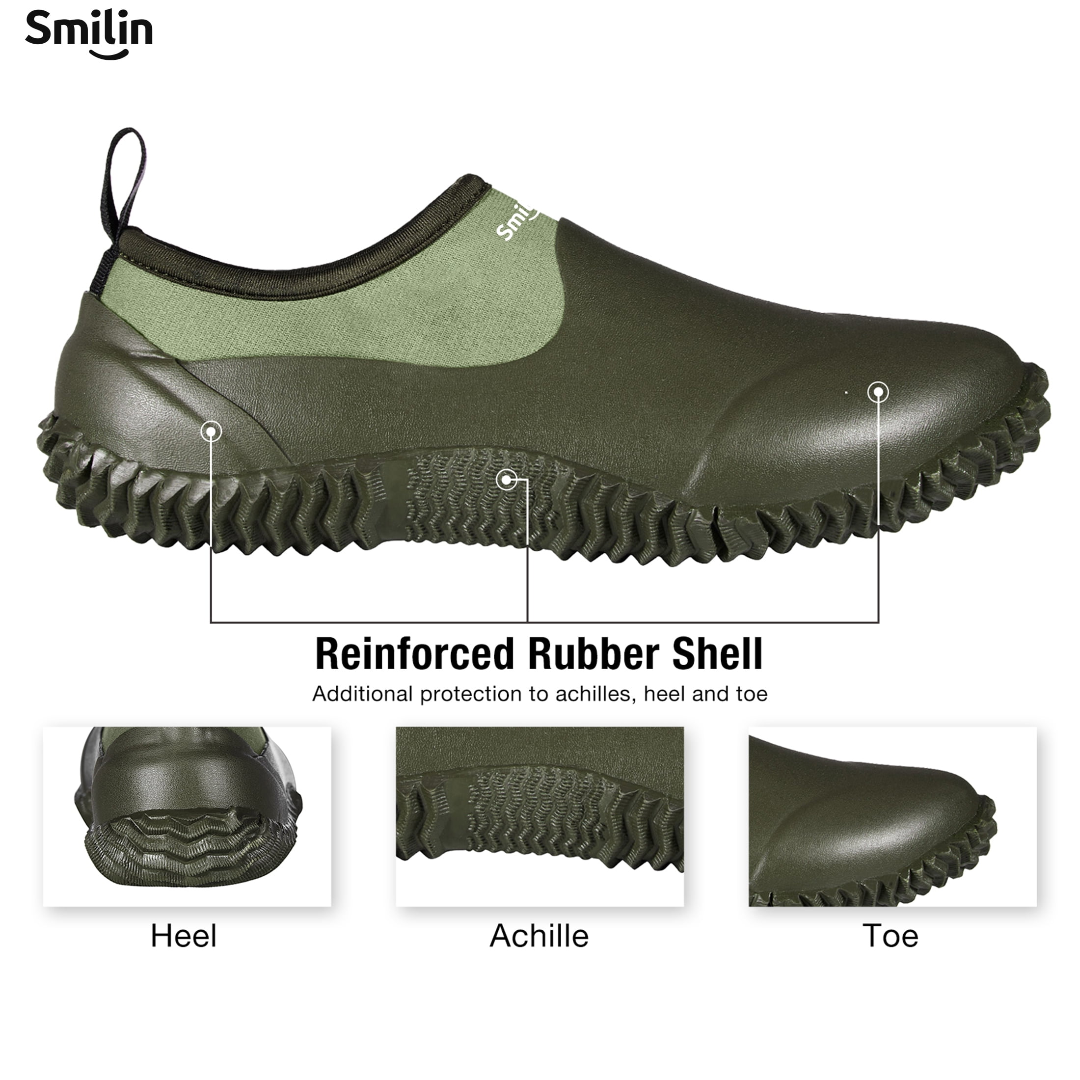 SMILIN Waterproof Rain Garden Boots, Anti-Slip Rubber Ankle Rain Boots for Men & Women, Green, Size 13 Women/11.5 Men