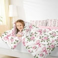 thumbnail image 4 of Homewish Romantic Ribbon Bow Queen Comforter Set for Kids, Spring Pink Rose Floral Bedding Sets, Kawaii Cartoon Reversible Bedding Comforter Set, Ultra Soft Bedroom Decor, 3pcs, 4 of 8