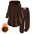 thumbnail image 5 of YDFCWXW Womens Fuzzy Sherpa 2 Piece Outfits Fleece Hoodies with Pants Pajama Set Loungewear Sleepwear Sweatsuits Coffee, 4XL, 5 of 5